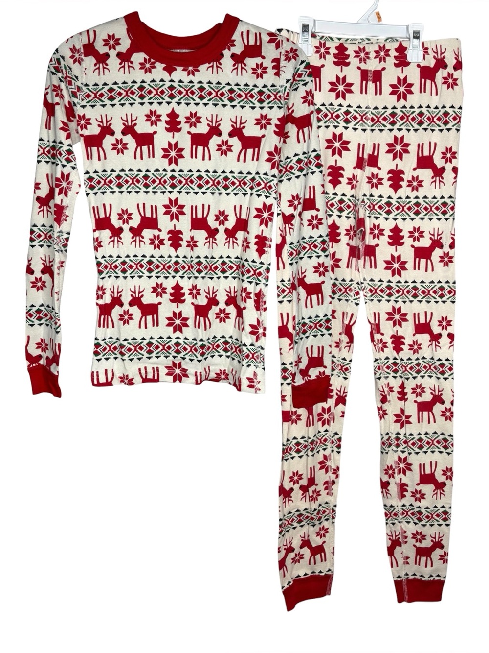 Hanna Andersson pajama set Christmas reindeer Red White kids size 14 fair isle